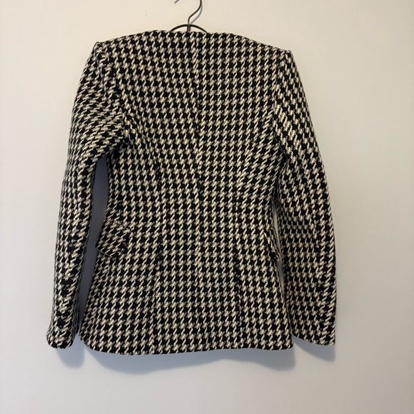 Maje Paris Houndstooth Wool Blend Jacquard Blazer Black White Women’s 36 - Picture 3 of 5